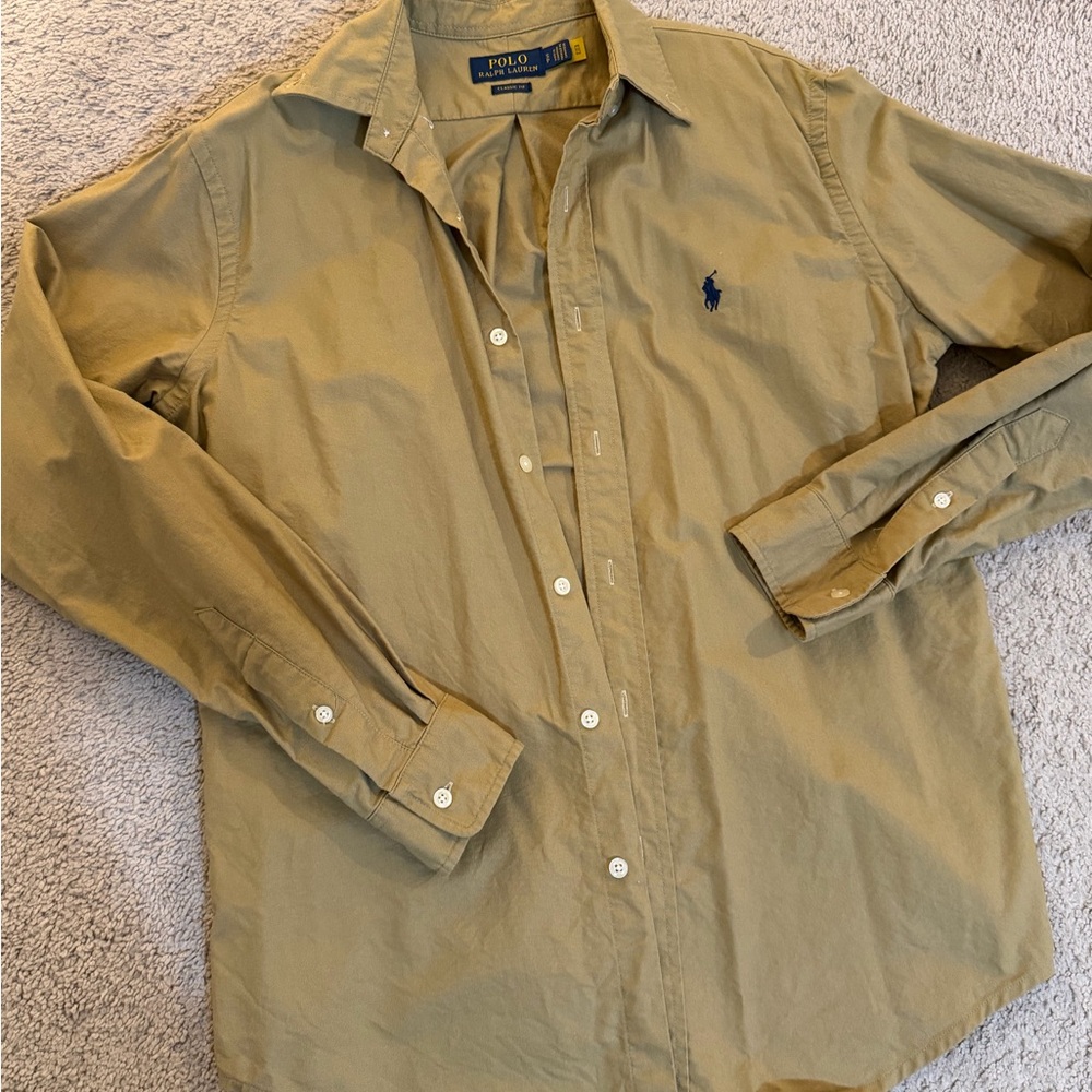 Polo by Ralph Lauren Men’s Long-Sleeve Button-Down Shirt — tan